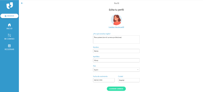 editar perfil plataforma de inglés para empresas Twenix